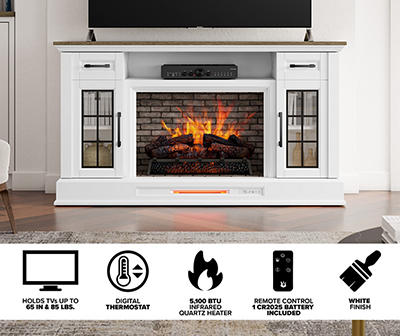 60" White 2-Door Electric Fireplace Console