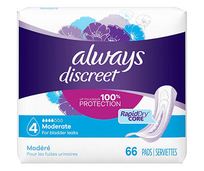 Discreet Moderate Incontinence & Postpartum Pads for Women, 44-Count