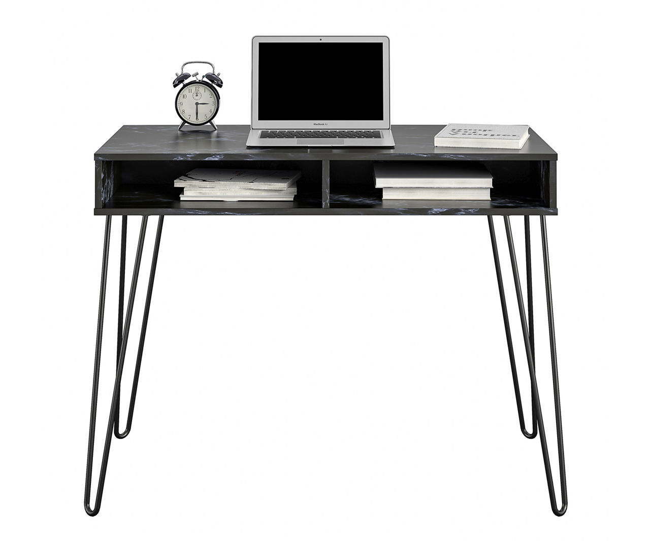 Novogratz Athena Black Faux Marble 2-Cubby Computer Desk