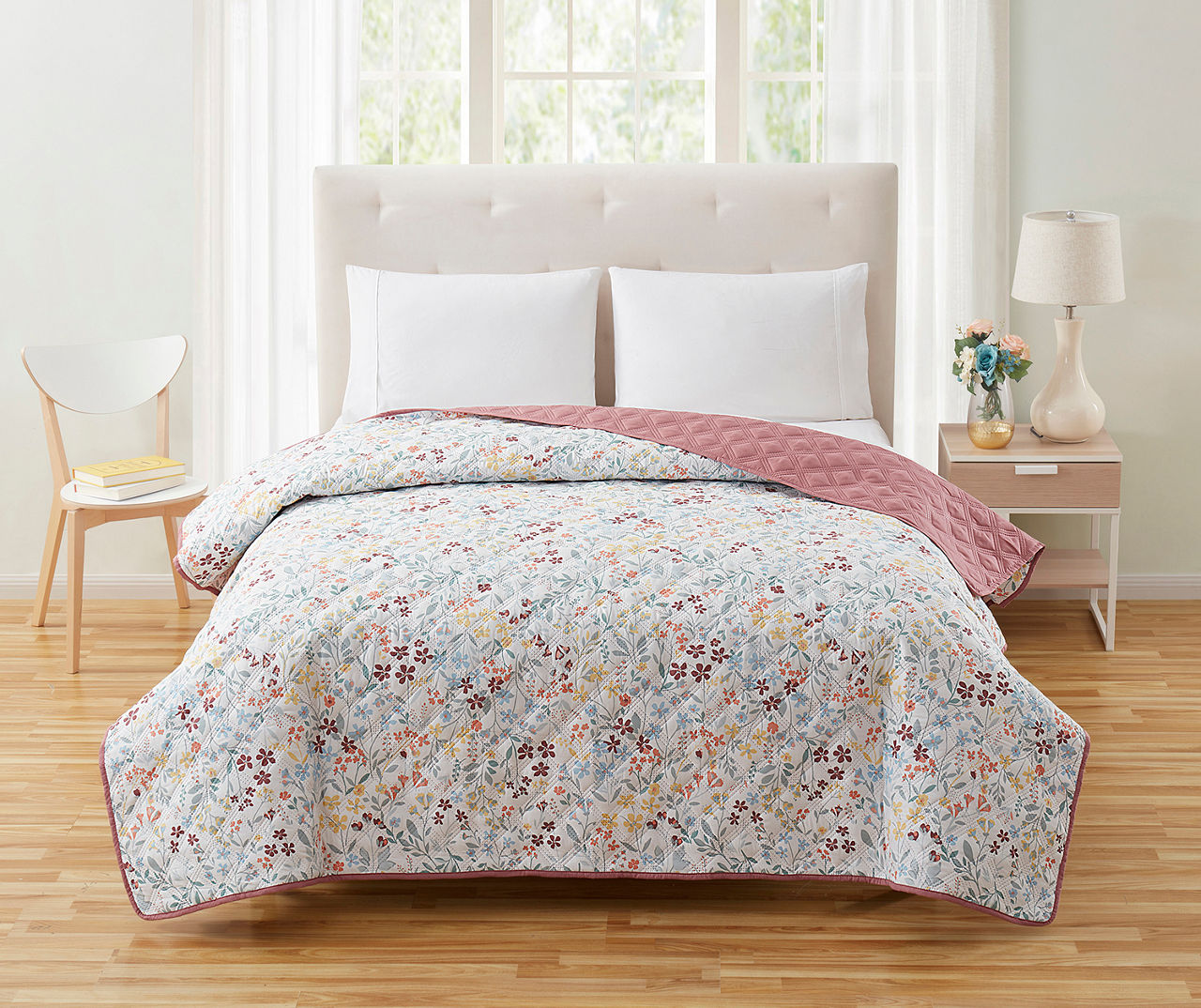 Mauve & Blue Floral King Microfiber Quilt | Big Lots