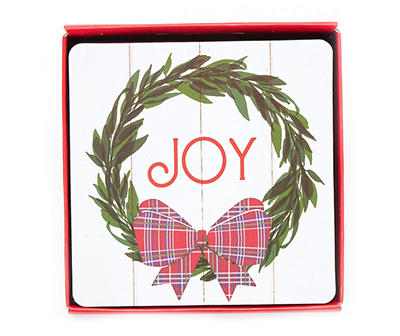 "Joy" White Wreath Coasters, 10-Pack