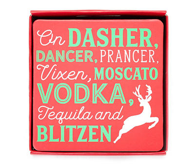 "Tequila & Blitzen" Red & Green Reindeer Coasters, 10-Pack