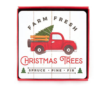 "Farm Fresh Christmas Trees" White & Red Coasters, 10-Pack