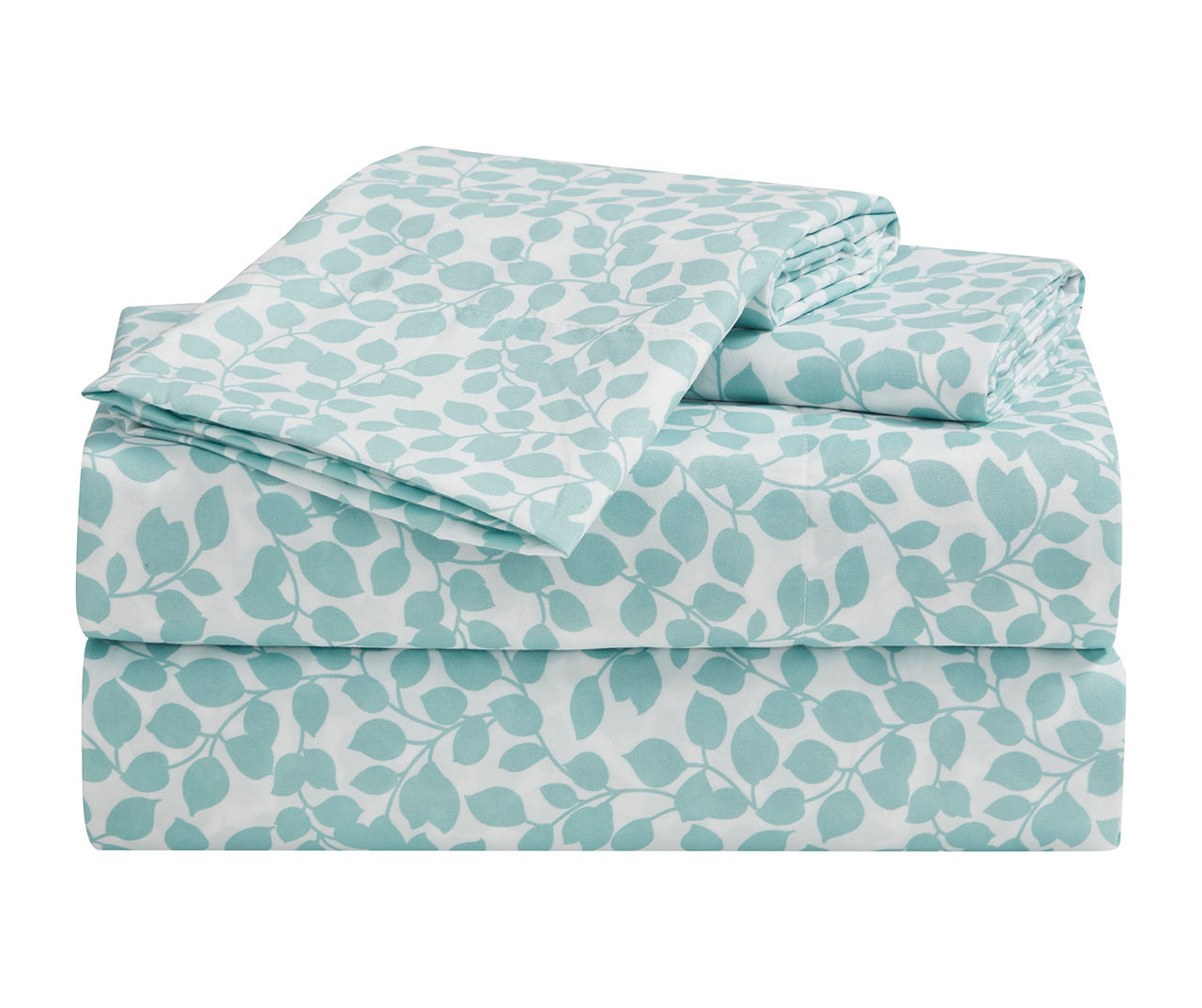 White & Green Leaf King 4-Piece Sheet Set