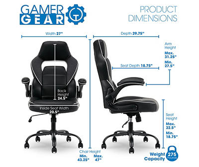 White & Black Faux Leather Gaming Chair