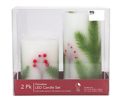 Pine & Berry 2-Piece LED Pillar Candle Set