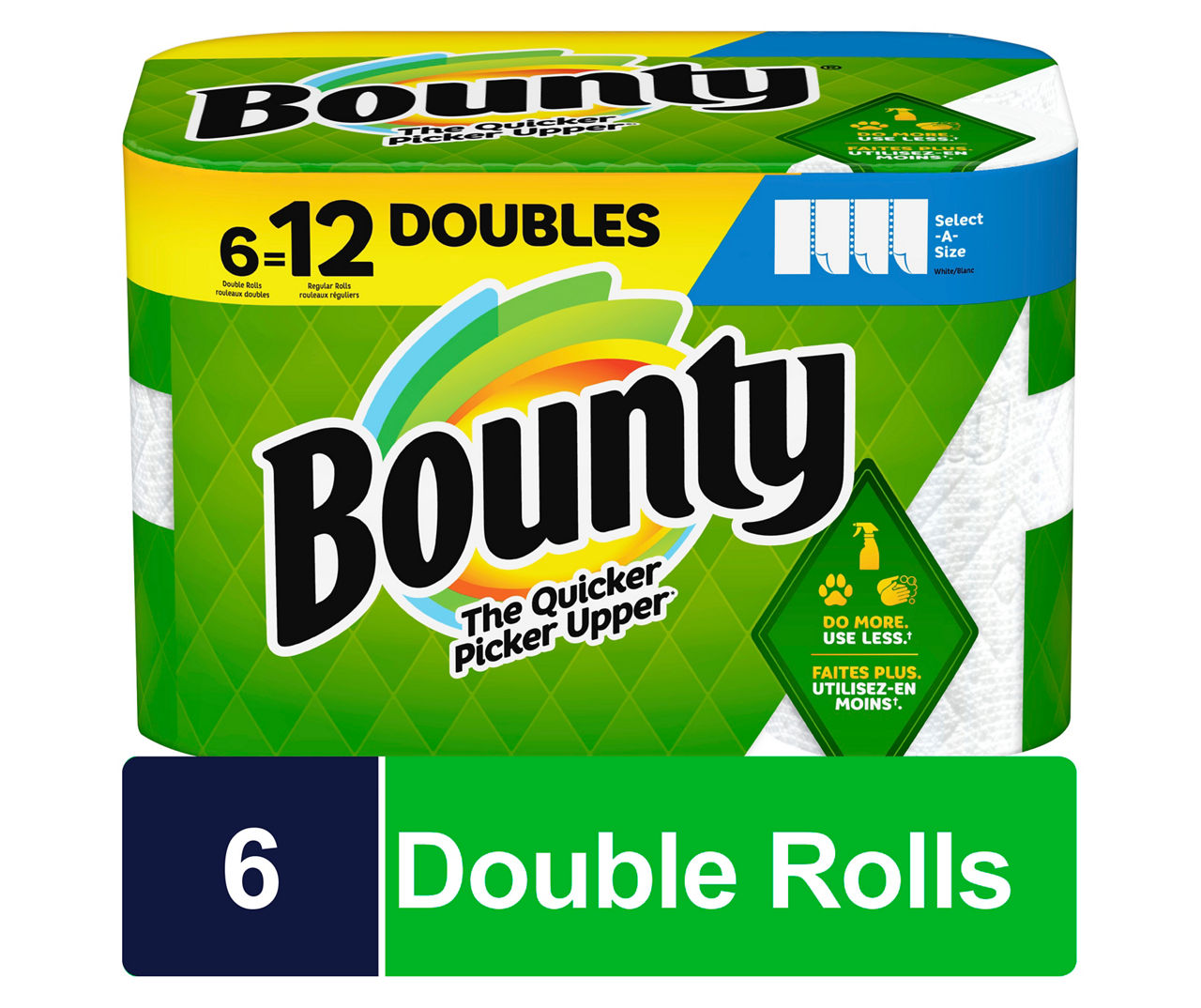 Bounty Select-A-Size Paper Towels, White, 6 Double Rolls = 12 Regular Rolls