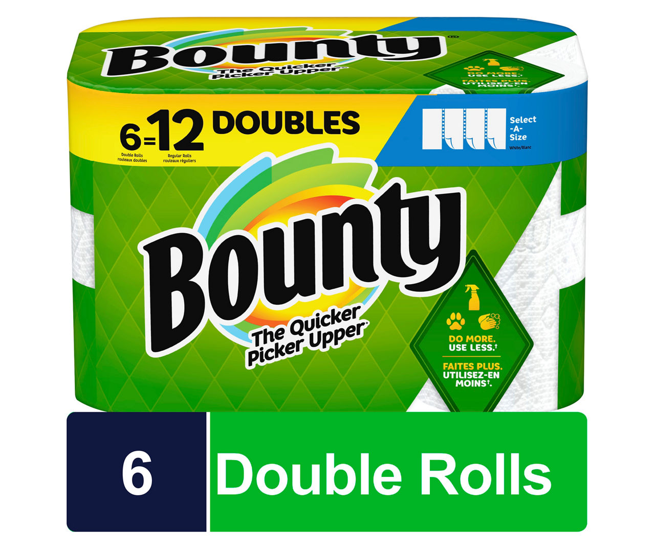 Bounty SelectASize Paper Towels, White, 6 Double Rolls = 12 Regular