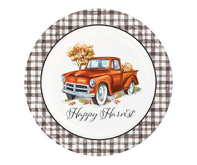 "Happy Harvest" Truck & Plaid Paper Dinner Plates, 18-Count