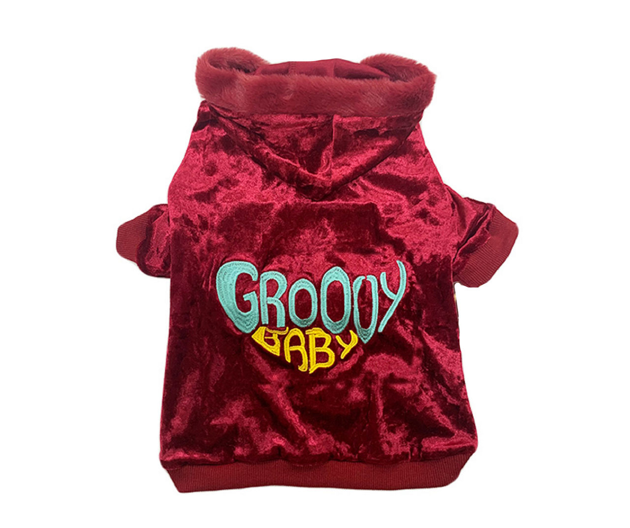 Pet Small "Groovy Baby" Red Velvet Hoodie