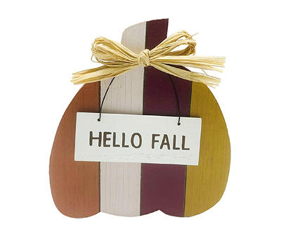 "Hello Fall" Stripe Slat Pumpkin Tabletop Decor