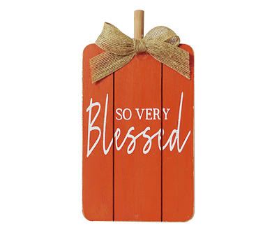 "So Very Blessed" Orange Slat Pumpkin Tabletop Decor