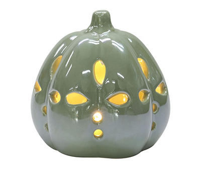 3.5" LED Green Ceramic Pumpkin