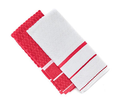 Red & White Grid-Texture 2-Piece Kitchen Towel Set