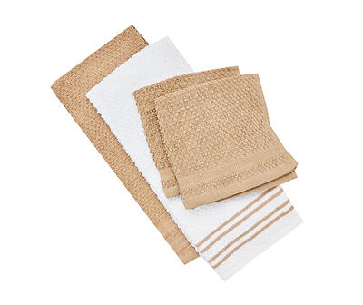 Tan & White Grid-Texture 4-Piece Kitchen Towel Set