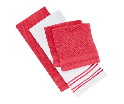 Red & White Grid-Texture 4-Piece Kitchen Towel Set