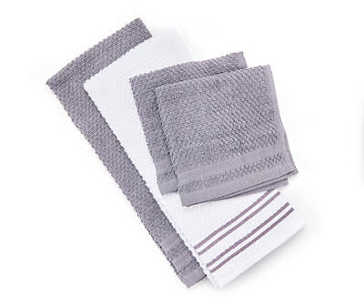 Gray & White Grid-Texture 4-Piece Kitchen Towel Set