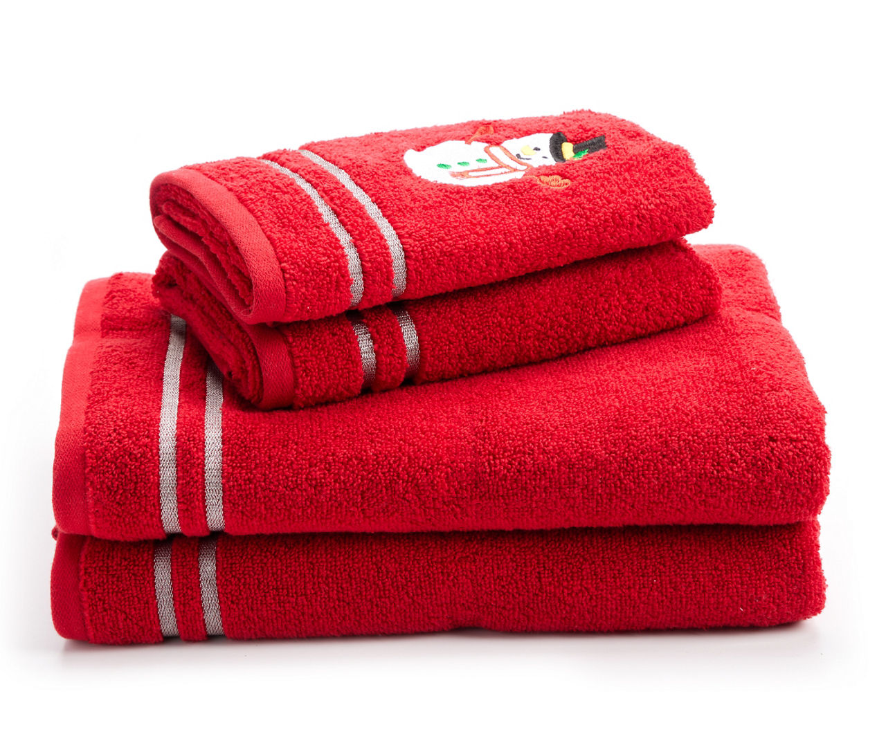 Real Living Bright White & Red Santa 4-Piece Towel Set