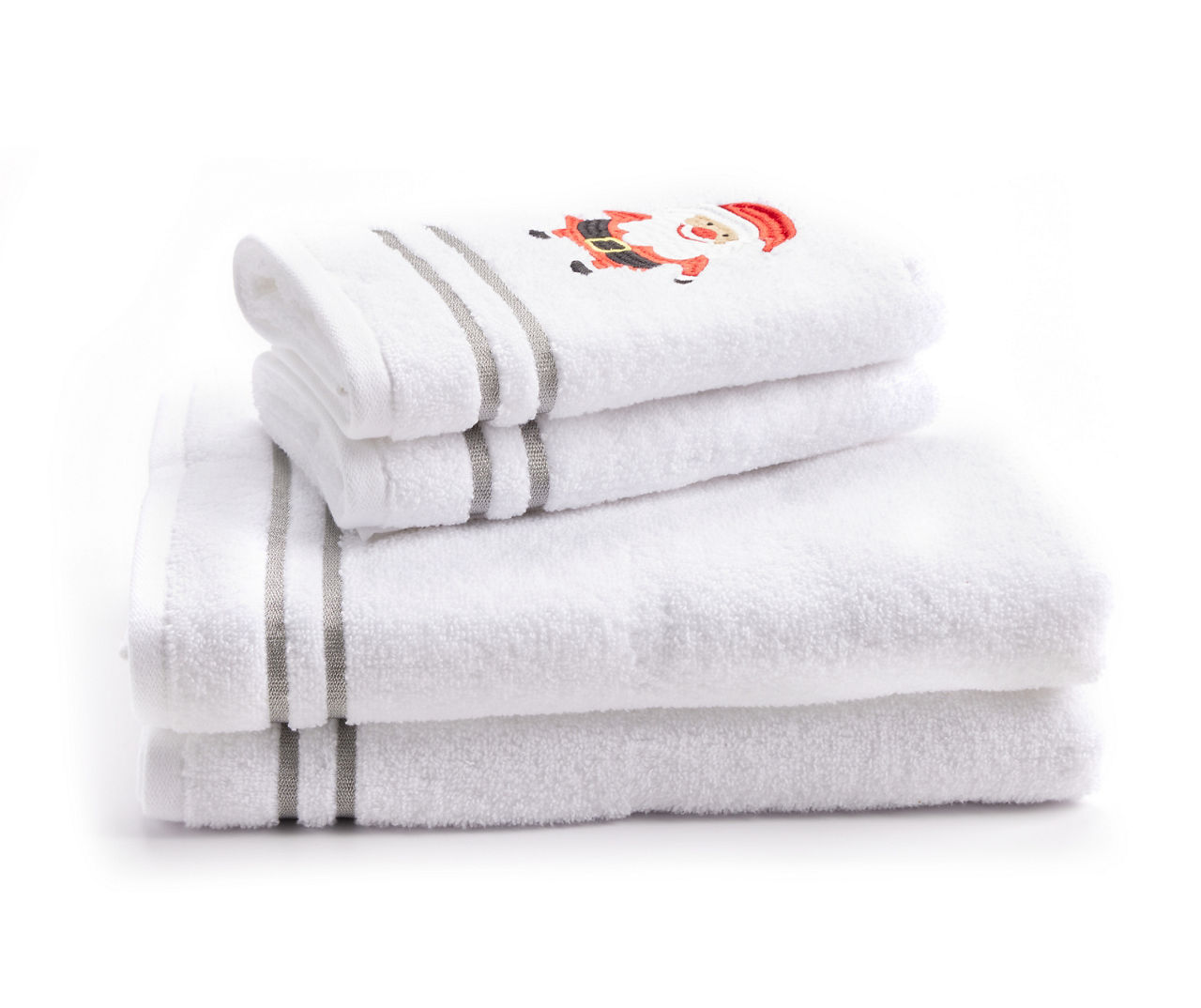 Real Living Bright White & Red Santa 4-Piece Towel Set