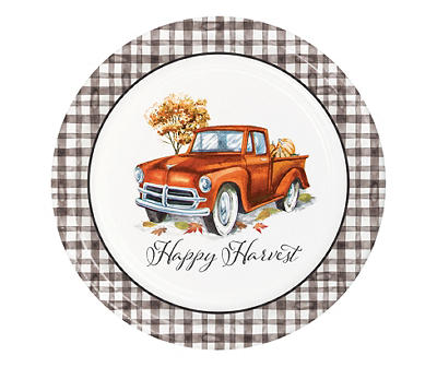 "Happy Harvest" Truck & Plaid Paper Dessert Plates, 30-Count