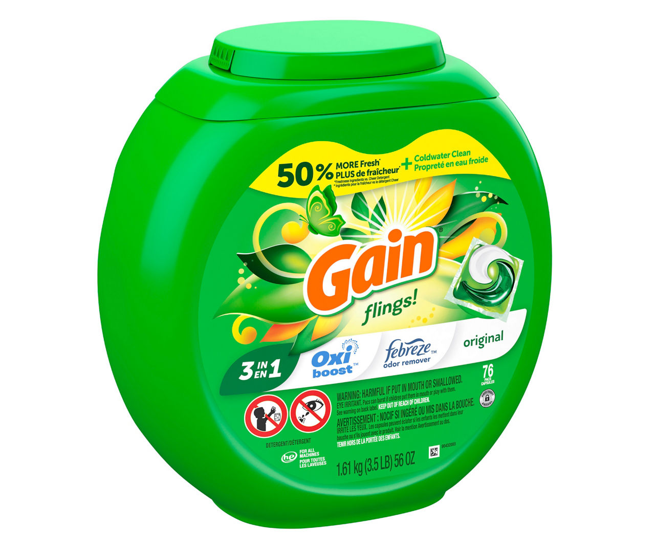 Flings Liquid Laundry Detergent Pacs, 76-Count