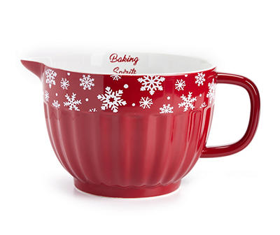 Red & White Holiday Ceramic Batter Bowl