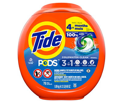 PODS 3in1 Liquid Laundry Detergent Pacs, 76-Count