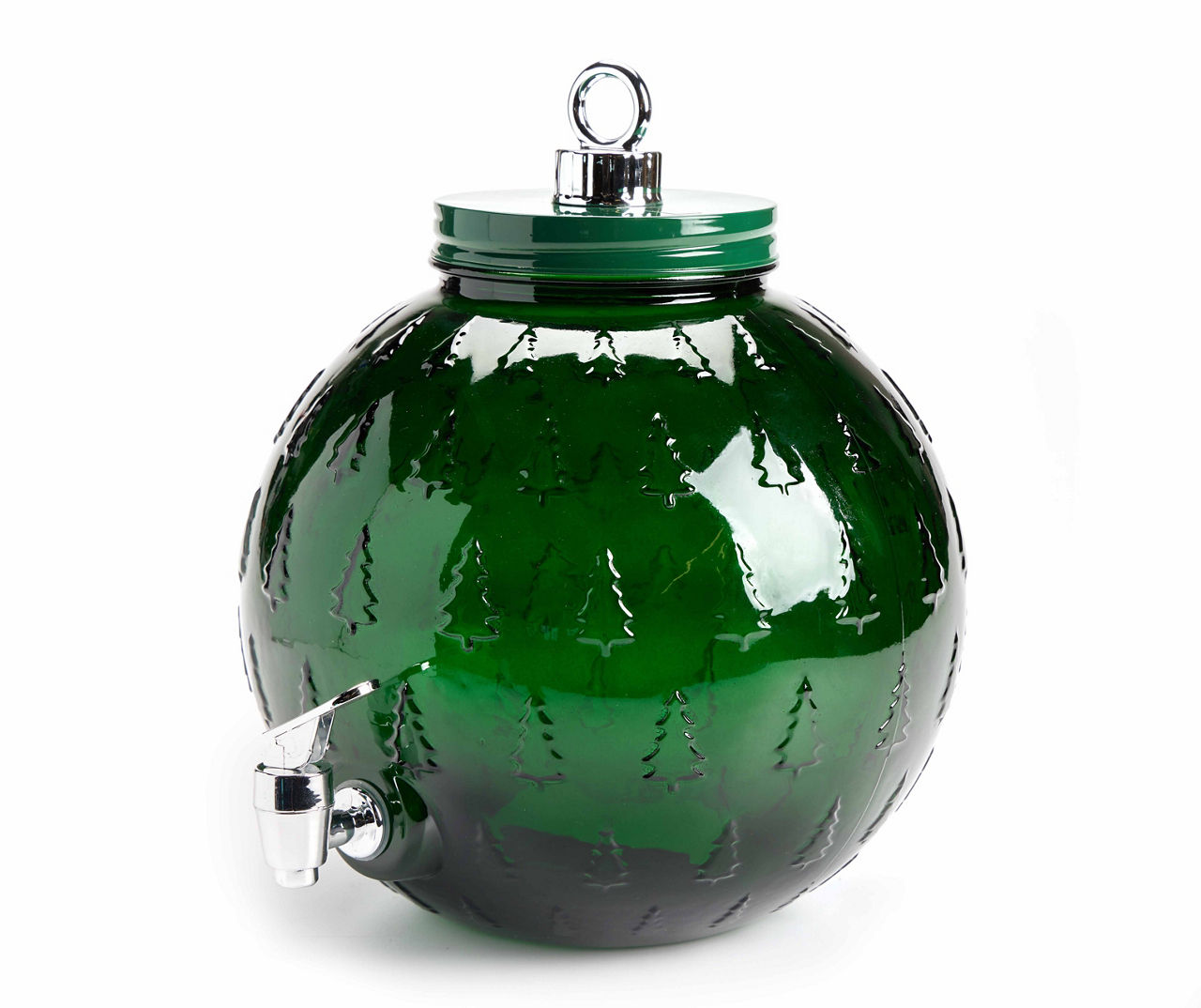 Holiday Time 1.5-Gallon Glass Christmas Tree Drink Dispenser with Lid,  Green 