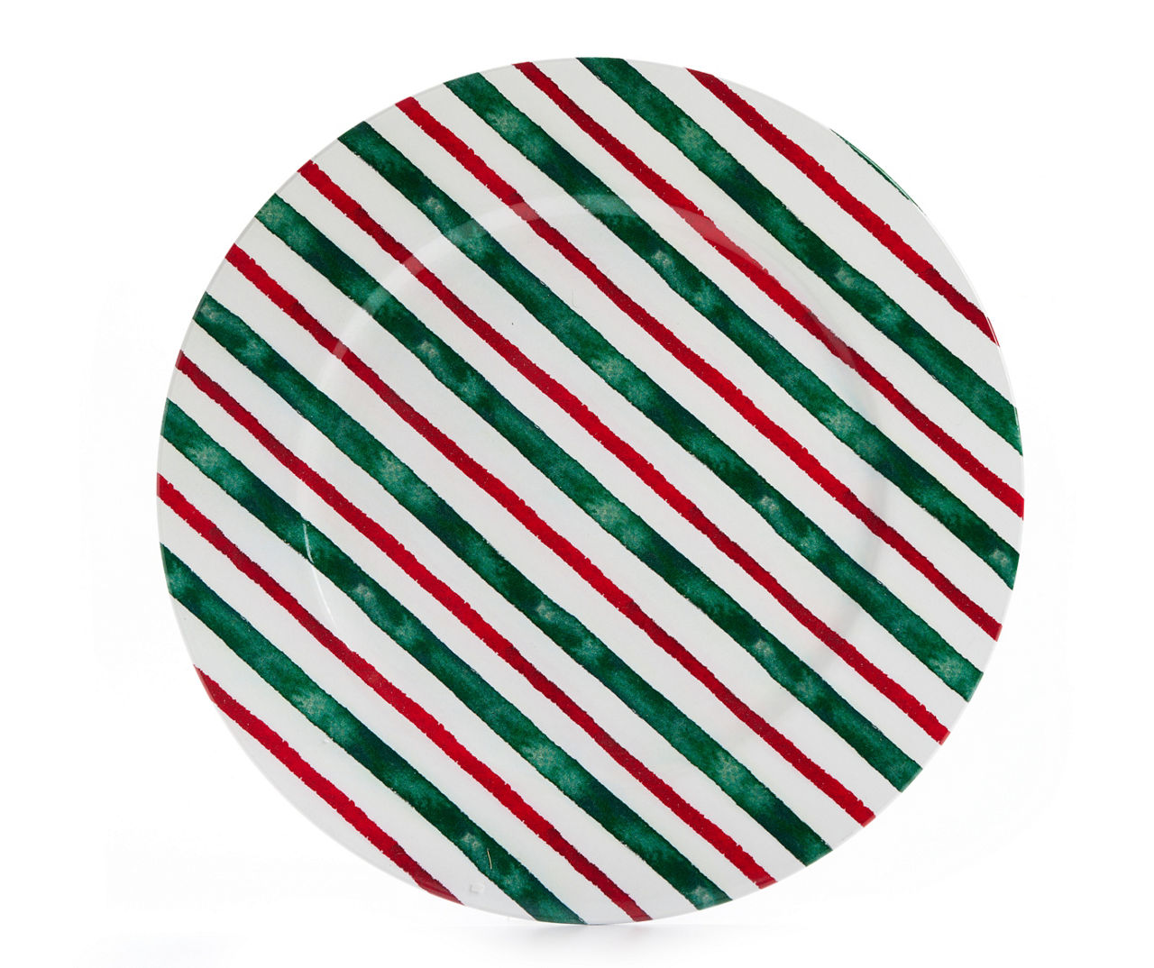 White & Green Imperfect Stripe Plastic Charger Plate