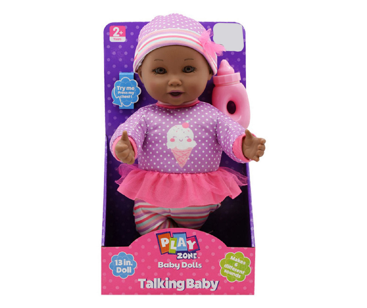 Play Zone 13 Purple Ice Cream Outfit Talking Baby Doll Brown Eyes Big Lots