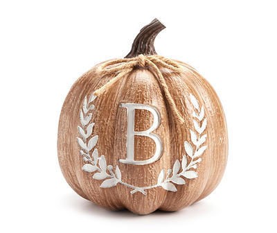 "B" Monogram Wood-Look Resin Pumpkin