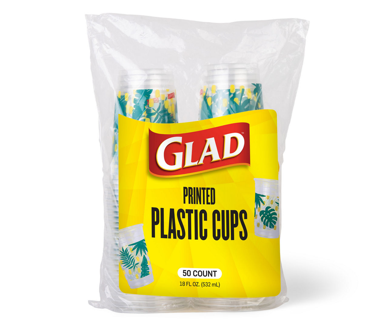 Glad Palm Leaves 18 Oz. Printed Plastic Cups, 50-Pack