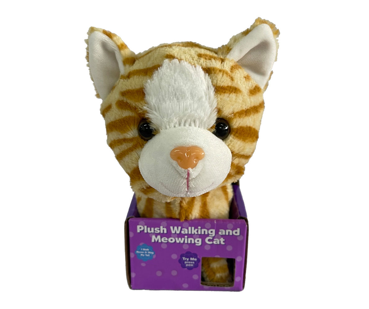 Play Zone Yellow Orange Walking Meowing Cat Plush Big Lots