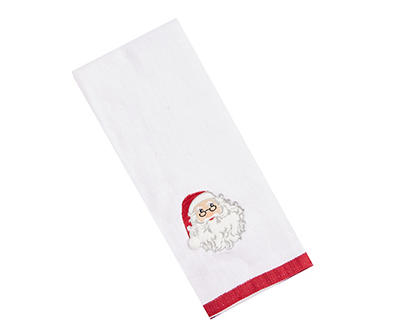Santa's Workshop White & Red Santa Embroidered Hand Towel