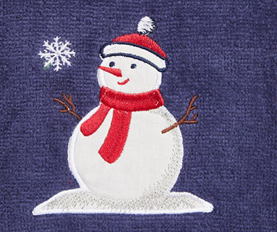 Santa's Workshop Navy Snowman Embroidered Hand Towel
