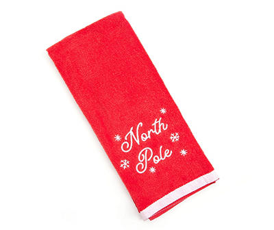 Santa's Workshop "North Pole" Red Embroidered Hand Towel