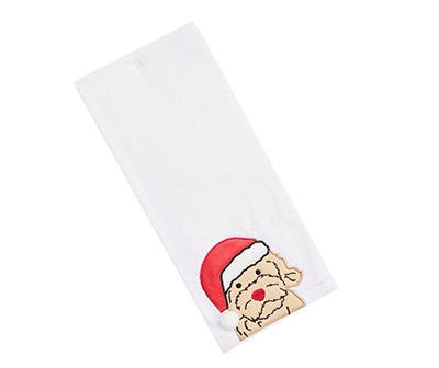 Santa's Workshop White Santa Dog Embroidered Hand Towel