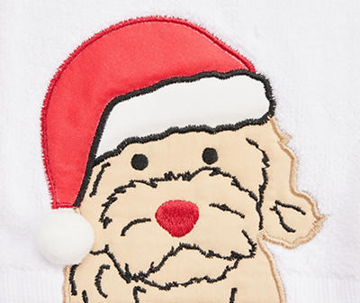Santa's Workshop White Santa Dog Embroidered Hand Towel