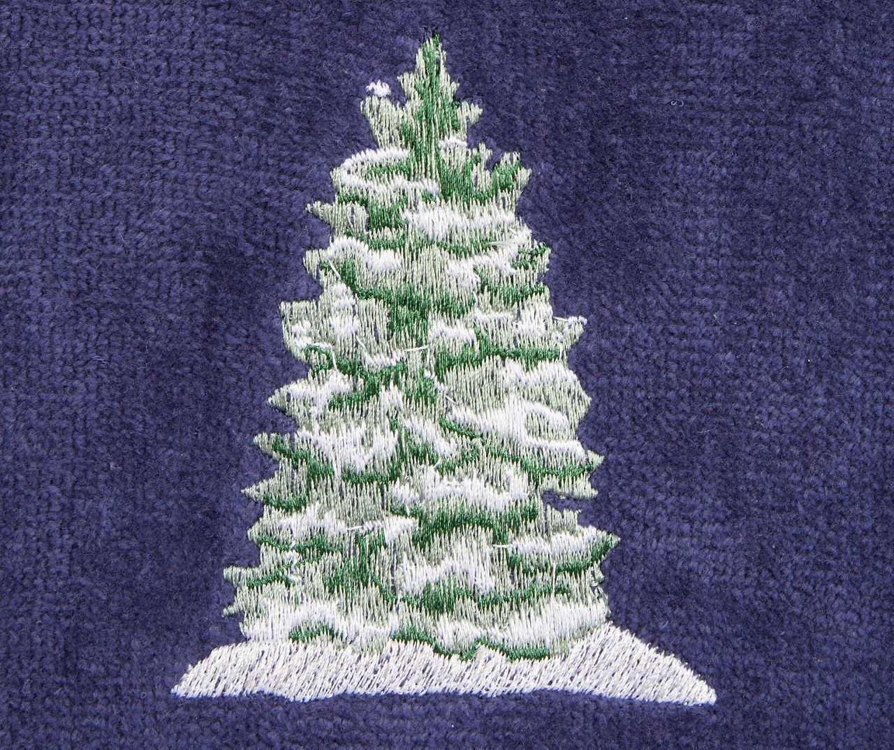 Santa's Workshop Navy Snowy Tree Embroidered Hand Towel