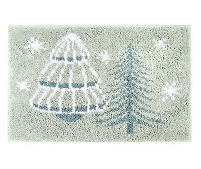 Frosted Forest Sage Green Trees Bath Rug