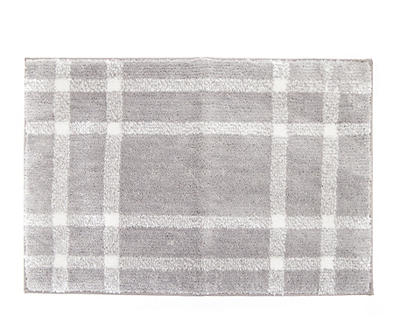 Frosted Forest Gray & White Plaid Bath Rug