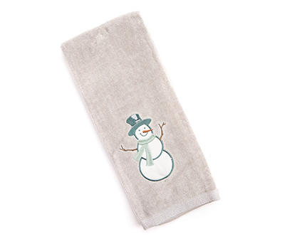 Frosted Forest Gray Snowman Embroidered Hand Towel