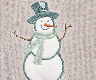 Frosted Forest Gray Snowman Embroidered Hand Towel