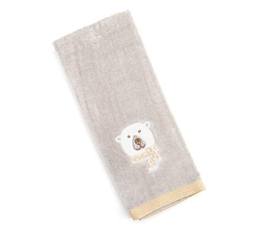 Frosted Forest Gray Polar Bear Embroidered Hand Towel