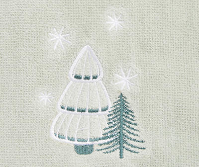 Frosted Forest Sage Green Trees Embroidered Hand Towel