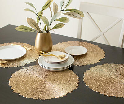 Bondi Gold Abstract Round Pressed Vinyl Placemats, 4-Pack