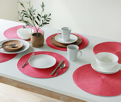 Punch Pink Weave-Texture Round Placemats, 6-Pack