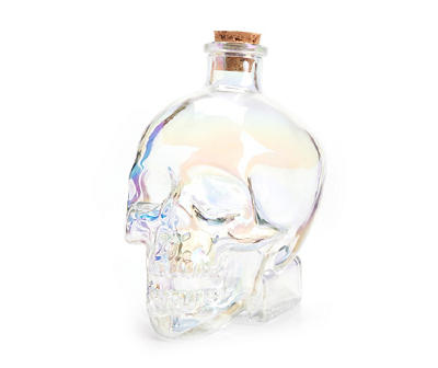 Clear Iridescent Skull Glass Bottle Tabletop Decor