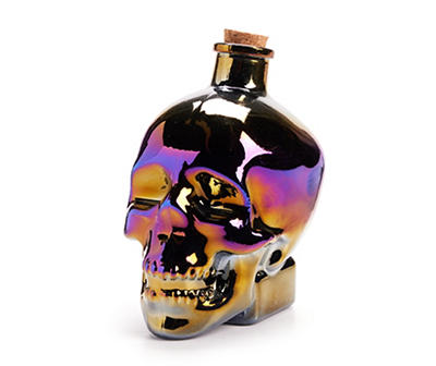 Dark Iridescent Skull Glass Bottle Tabletop Decor