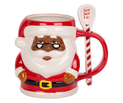 "Ho Ho Ho!" Santa Figural Ceramic Mug with Spoon, 22 Oz.